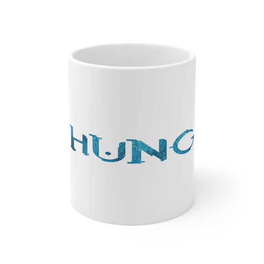 Hung White Ceramic Mug 11oz (Halo Parody)