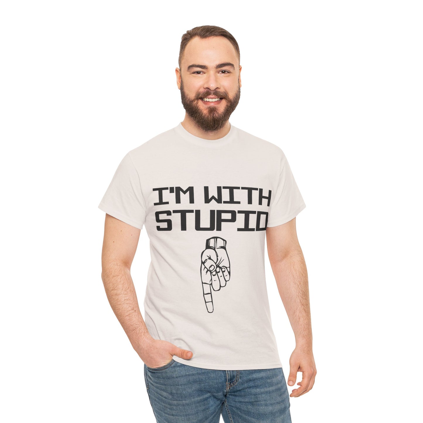 I'm With Stupid Pointing Down Unisex Cotton T-Shirt