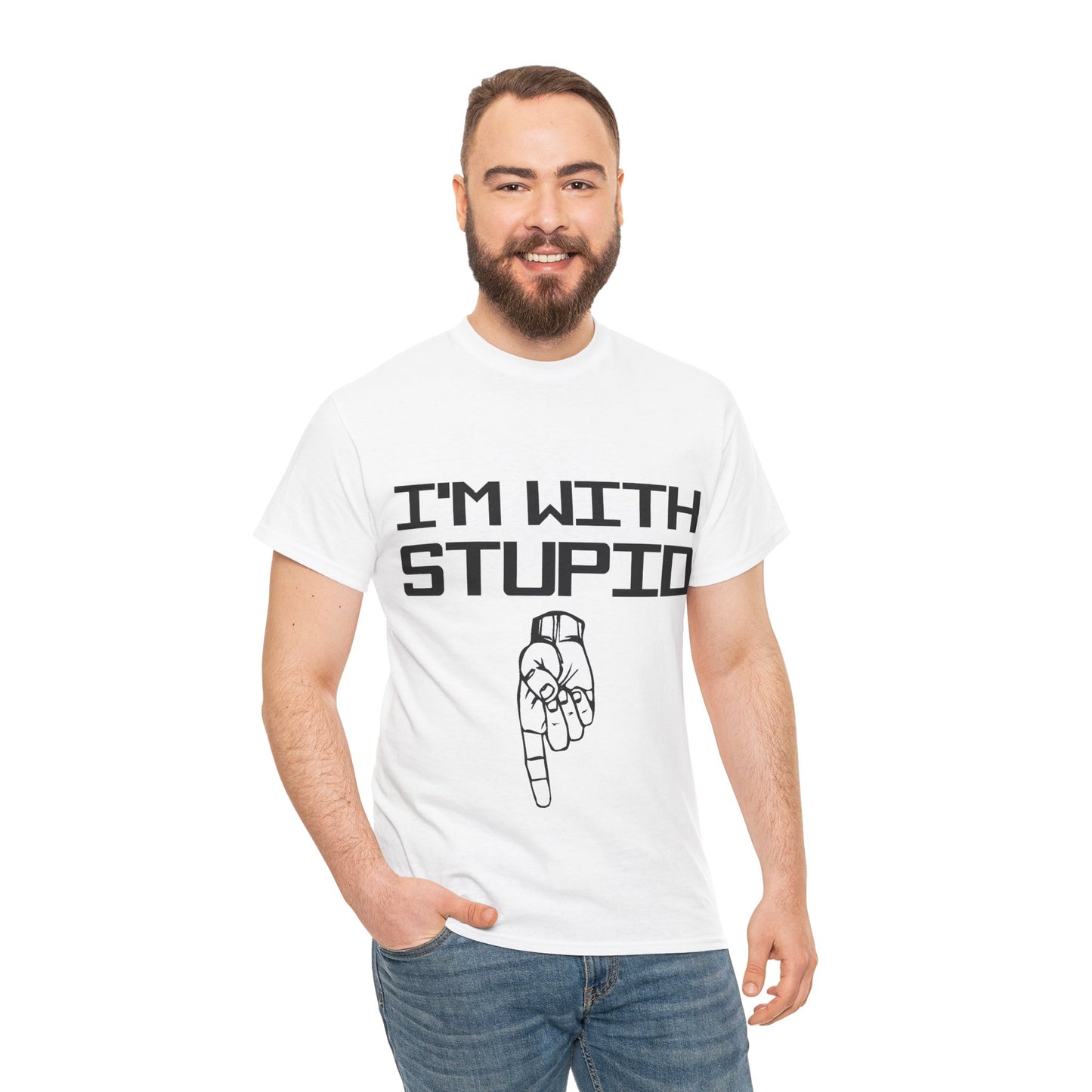 I'm With Stupid Pointing Down Unisex Cotton T-Shirt