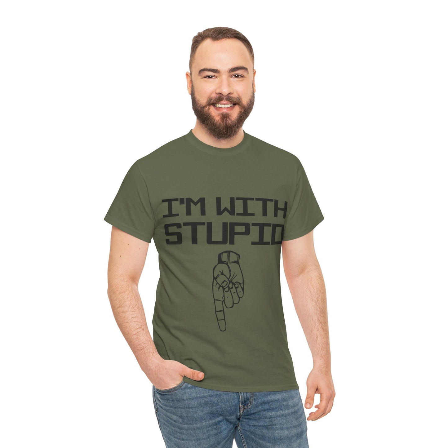 I'm With Stupid Pointing Down Unisex Cotton T-Shirt