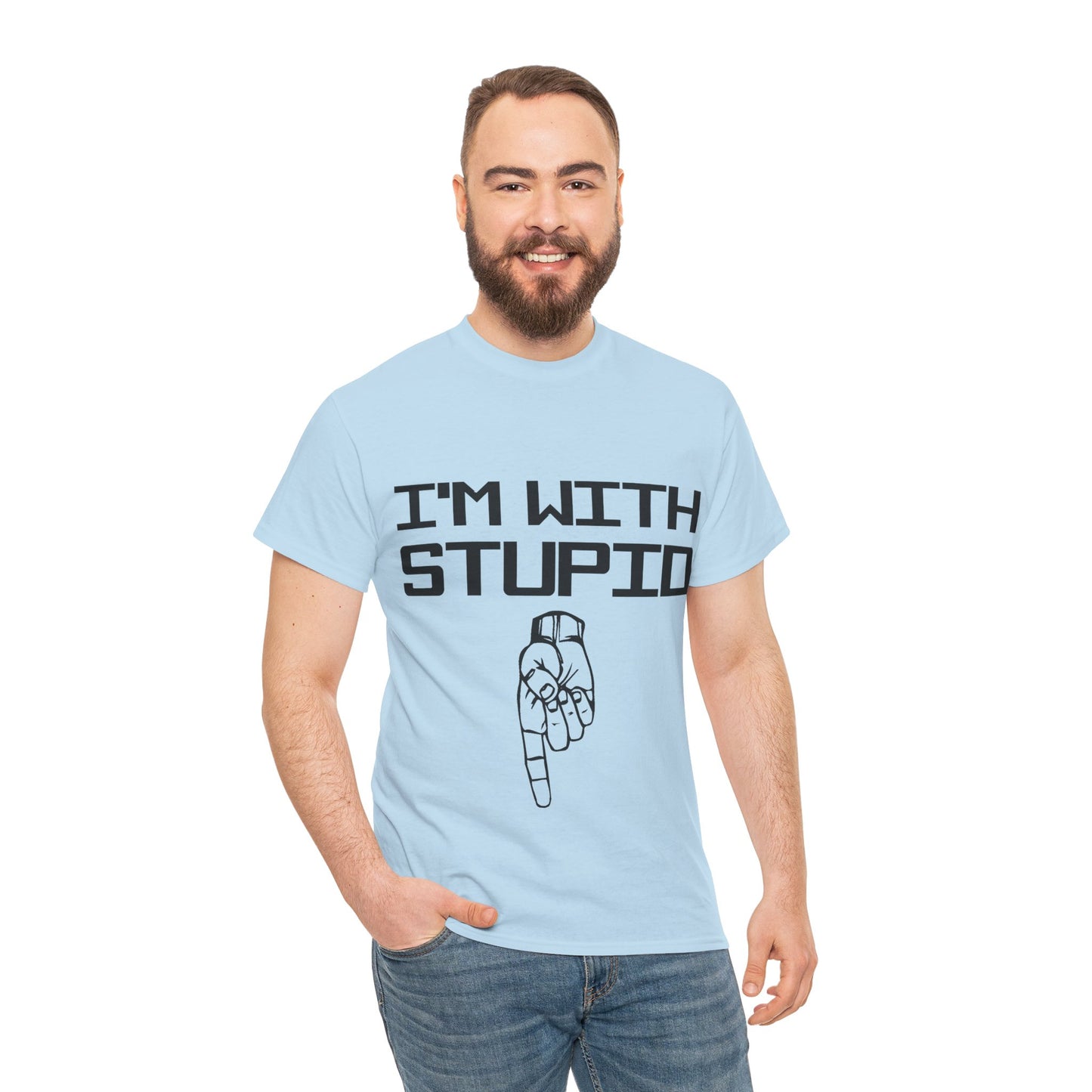 I'm With Stupid Pointing Down Unisex Cotton T-Shirt